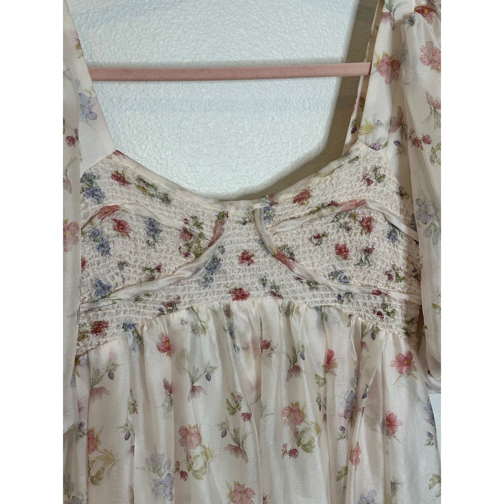 Worth Collective Harlow Smocked Midi Dress Size M Pink Cream Puff Sleeve Floral - Picture 5 of 9